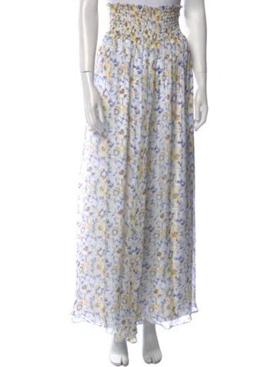Pre-owned Caroline Constas Floral Print Wide Leg Pants In White