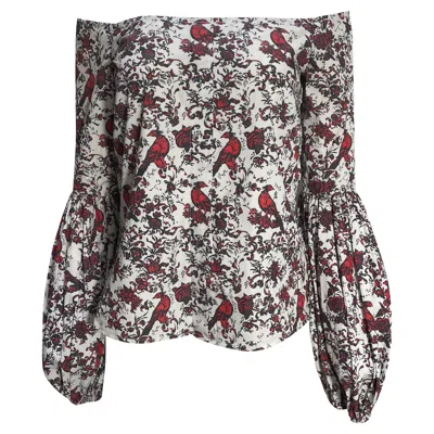 Caroline Constas Gisele Printed Blouse In Red Cotton
