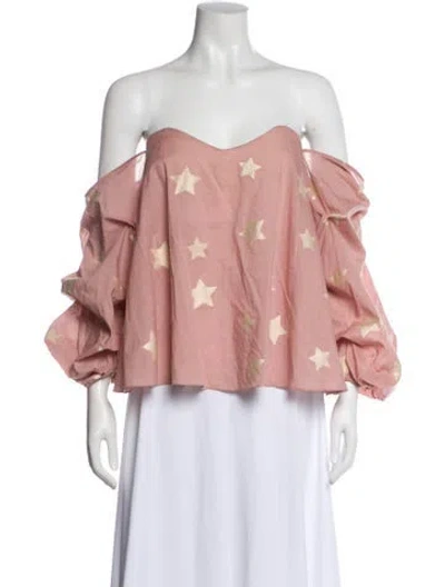Pre-owned Caroline Constas Graphic Print Off-the-shoulder Top W/ Tags In Pink
