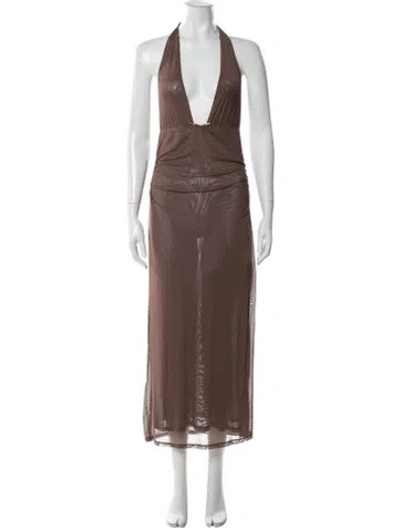 Pre-owned Caroline Constas Halterneck Long Dress In Brown
