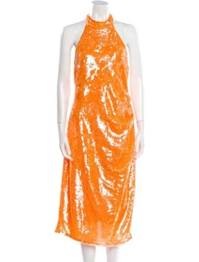 Pre-owned Caroline Constas Halterneck Long Dress In Orange