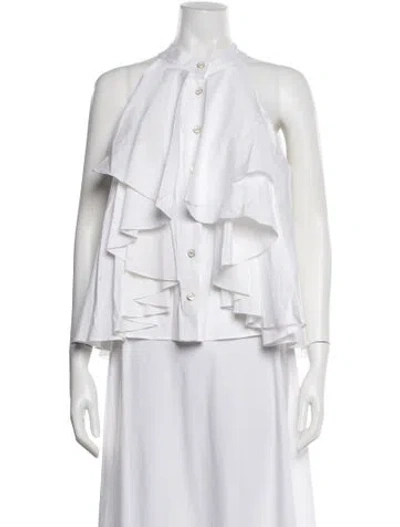 Pre-owned Caroline Constas Halterneck Sleeveless Blouse In White