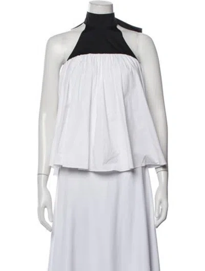 Pre-owned Caroline Constas Halterneck Sleeveless Blouse In White