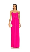 Caroline Constas Kaia Tie Front Strapless Column Gown In Hot Pink