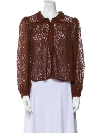 Pre-owned Caroline Constas Lace Pattern Crew Neck Blouse W/ Tags In Brown