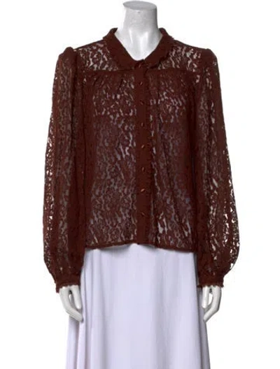 Pre-owned Caroline Constas Lace Pattern Long Sleeve Blouse W/ Tags In Brown