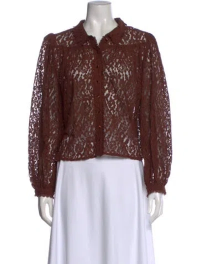 Pre-owned Caroline Constas Lace Pattern Long Sleeve Blouse W/ Tags In Brown