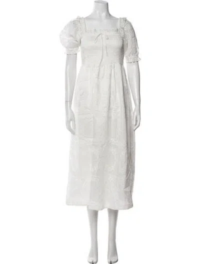 Pre-owned Caroline Constas Lace Pattern Midi Length Dress W/ Tags In White