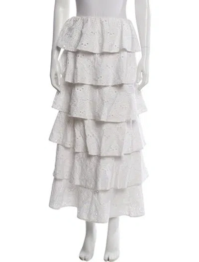 Pre-owned Caroline Constas Lace Pattern Midi Length Skirt In White