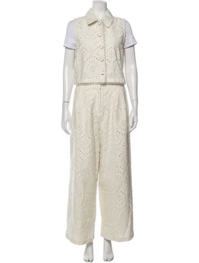 Pre-owned Caroline Constas Lace Pattern Scalloped Accent Skirt Set In Neutrals