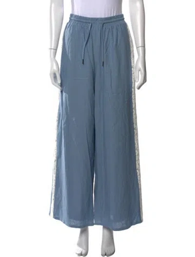 Pre-owned Caroline Constas Lace Pattern Wide Leg Pants W/ Tags In Blue