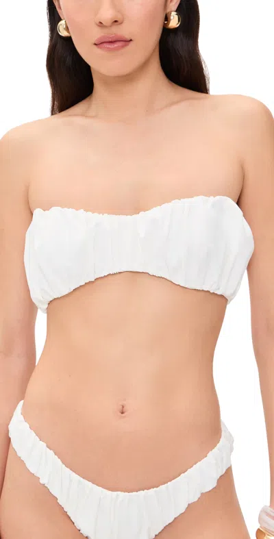 Caroline Constas Leila Ruched Bikini Top Ivory In White