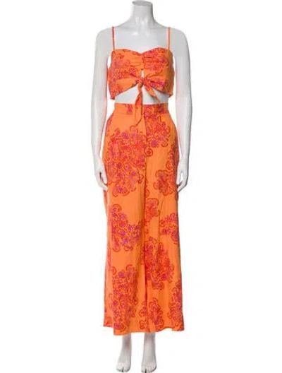 Pre-owned Caroline Constas Linen Floral Print Pant Set In Orange