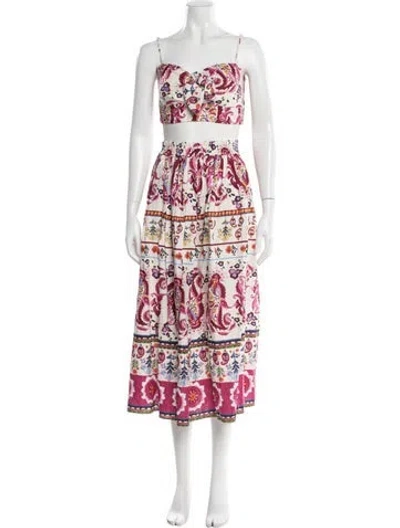 Pre-owned Caroline Constas Linen Floral Print Skirt Set In Multi