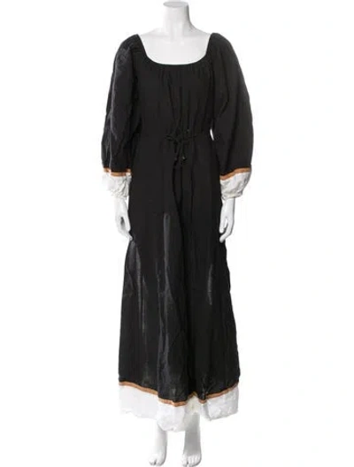 Pre-owned Caroline Constas Linen Long Dress In Black