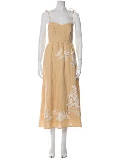 Pre-owned Caroline Constas Linen Long Dress W/ Tags In Brown