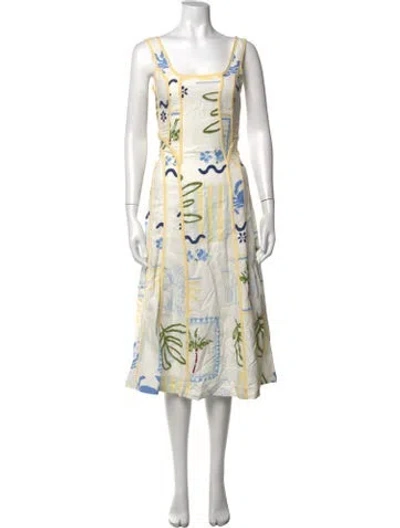 Pre-owned Caroline Constas Linen Midi Length Dress In White