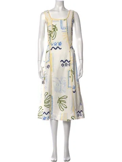 Pre-owned Caroline Constas Linen Midi Length Dress In White