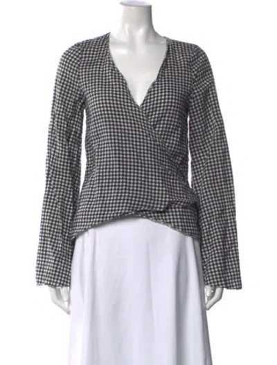 Pre-owned Caroline Constas Linen Plaid Print Blouse In Multi