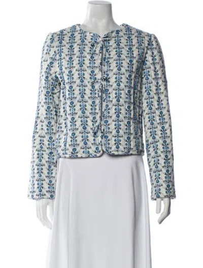 Pre-owned Caroline Constas Linen Printed Jacket In Blue