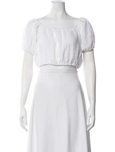 Pre-owned Caroline Constas Linen Scoop Neck Crop Top In White