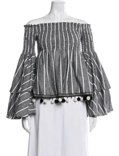 Pre-owned Caroline Constas Linen Striped Blouse In Black