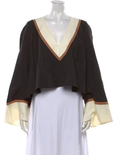 Pre-owned Caroline Constas Linen V-neck Blouse In Multicolor