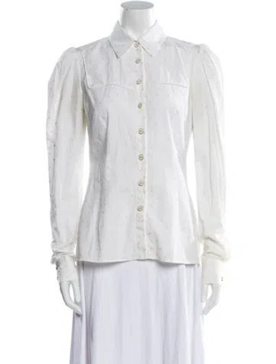 Pre-owned Caroline Constas Long Sleeve Button-up Top In White
