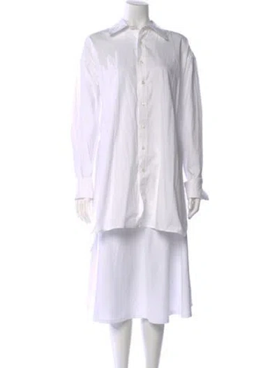 Pre-owned Caroline Constas Long Sleeve Button-up Top In White