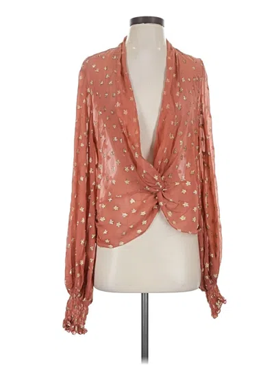 Pre-owned Caroline Constas Long Sleeve Silk Top Orange Plunge Neckline Tops