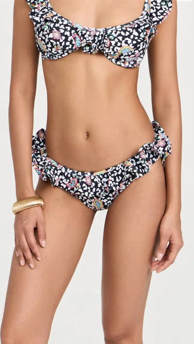 Caroline Constas Lotus Bikini Bottom In Black Leopard Paisley In Purple