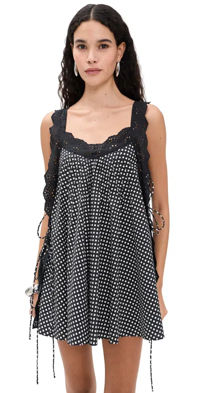 Caroline Constas Lucilla Eyelet Trimmed Open Back Mini Dress Black White Gingham In Blue