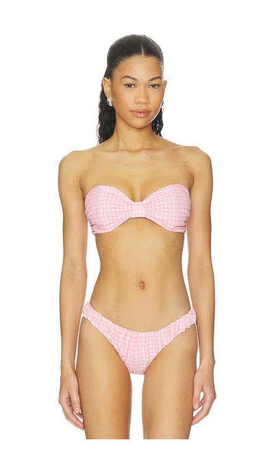 Caroline Constas Maria Bikini Top In Pink Gingham