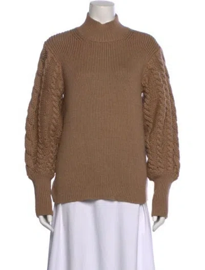 Pre-owned Caroline Constas Merino Wool Mock Neck Sweater In Brown