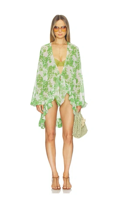 Caroline Constas Mini Charlize Coverup In White & Green Jet Set