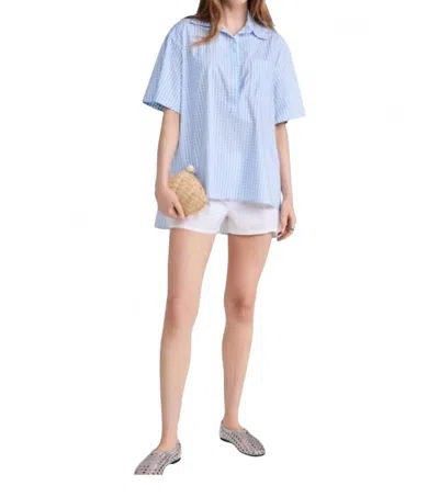 Caroline Constas Missa Open Placket Pullover Top In Sky Blue