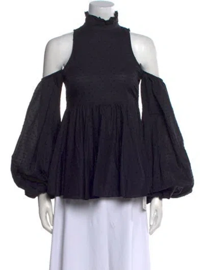Pre-owned Caroline Constas Mock Neck Long Sleeve Blouse In Black