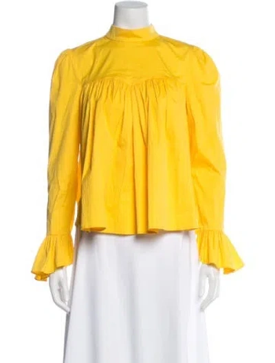 Pre-owned Caroline Constas Mock Neck Long Sleeve Blouse In Yellow
