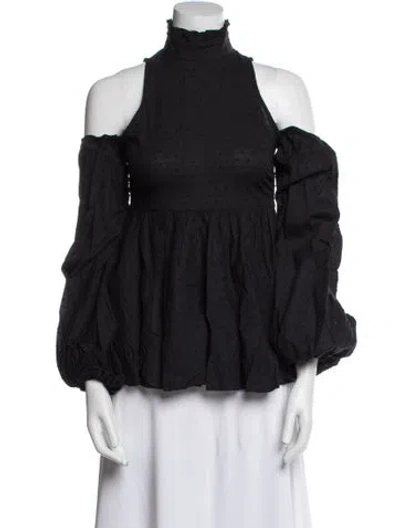 Pre-owned Caroline Constas Mock Neck Three-quarter Sleeve Blouse In Black