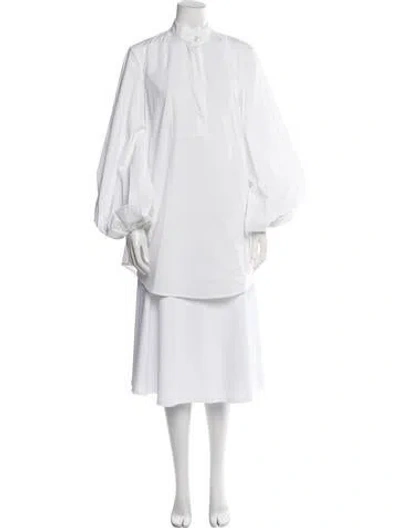 Pre-owned Caroline Constas Mock Neck Three-quarter Sleeve Tunic In White