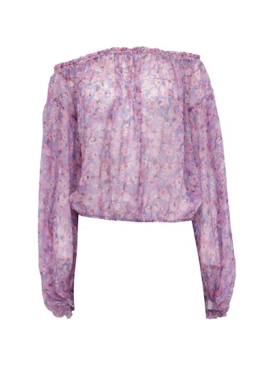 Pre-owned Caroline Constas Odessa Floral-print Top In Purple