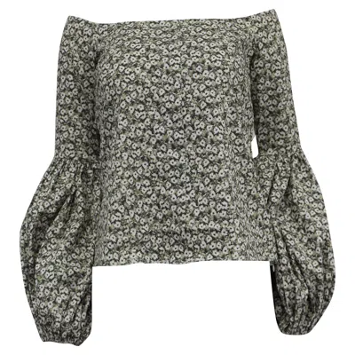 Pre-owned Caroline Constas Off Shoulder Gisele Blouse In Floral Print Cotton In Gold