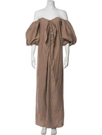 Pre-owned Caroline Constas Off-the-shoulder Long Dress In Brown