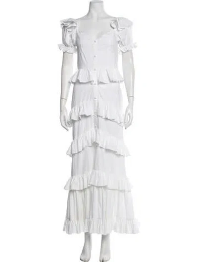 Pre-owned Caroline Constas Off-the-shoulder Long Dress In White