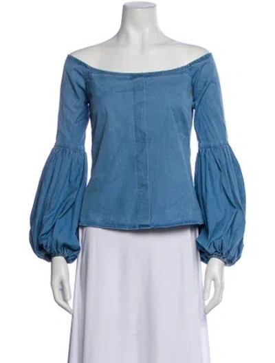 Pre-owned Caroline Constas Off-the-shoulder Long Sleeve Blouse In Blue