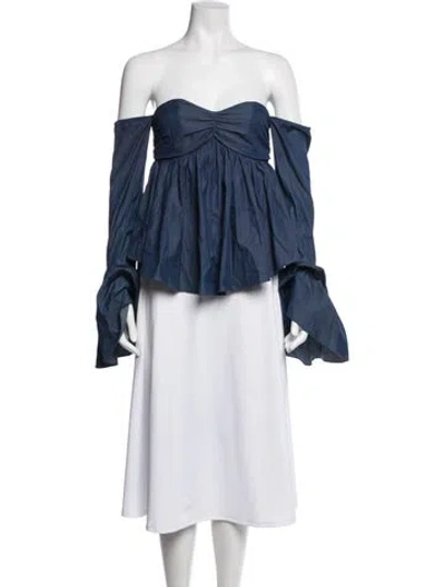 Pre-owned Caroline Constas Off-the-shoulder Long Sleeve Blouse In Blue