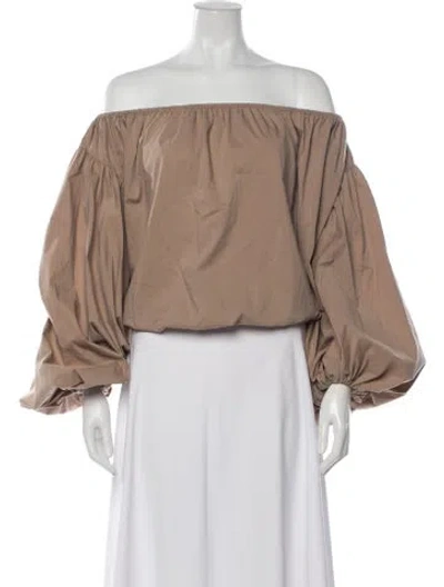 Pre-owned Caroline Constas Off-the-shoulder Long Sleeve Blouse In Neutrals