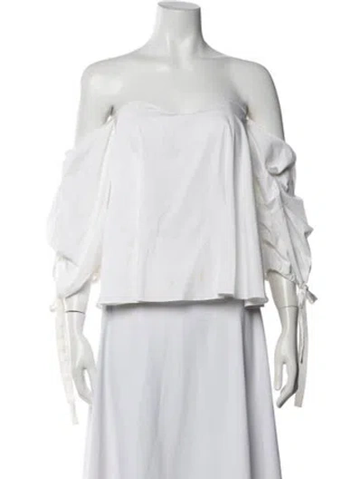 Pre-owned Caroline Constas Off-the-shoulder Long Sleeve Blouse In Neutrals/white