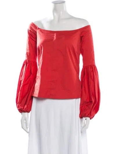 Pre-owned Caroline Constas Off-the-shoulder Long Sleeve Blouse In Red