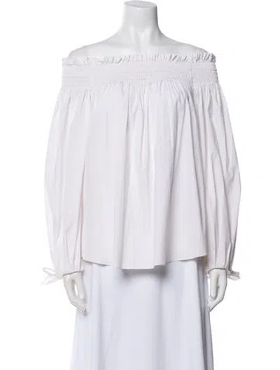 Pre-owned Caroline Constas Off-the-shoulder Long Sleeve Blouse In White